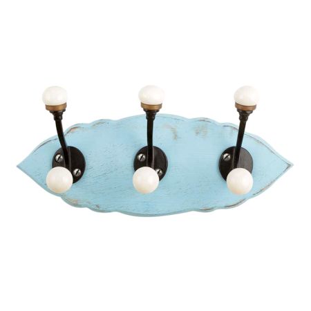 Turquoise Black Double Loop Ceramic Iron Wooden Hooks